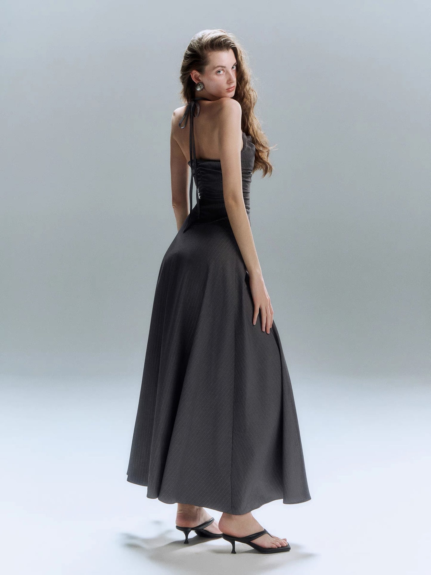 Charcoal Halter Skater A-line Dress