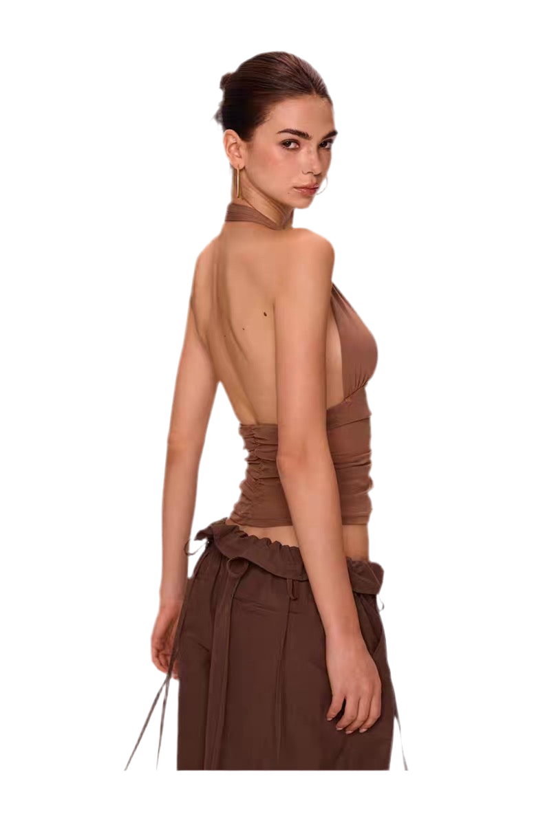Chic Buttoned Halter Mesh Camisole
