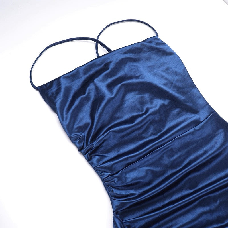 Spaghetti Strap Satin Slit Prom Dress