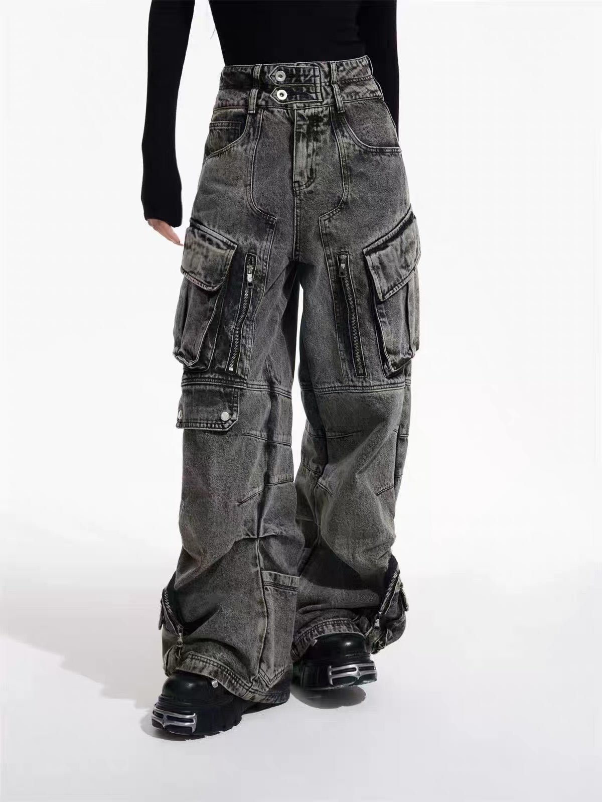 Denim Cargo Wide Leg Pants