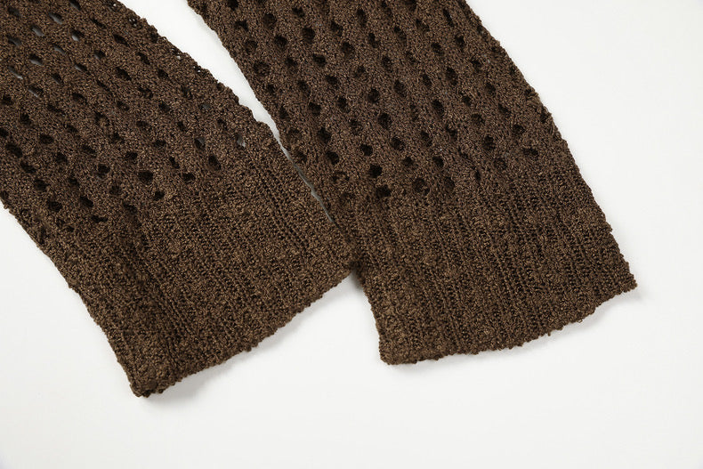 Women V-Neck Hollow Knit Cardigan