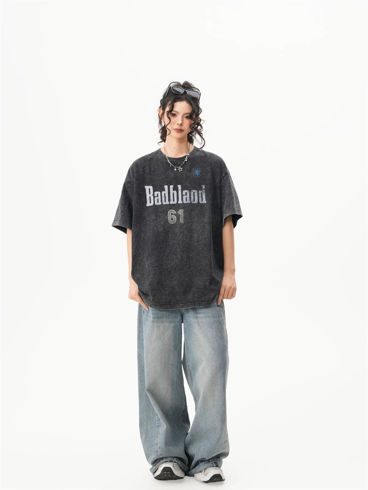 Washed Black Graphic Tee Casual Oversized