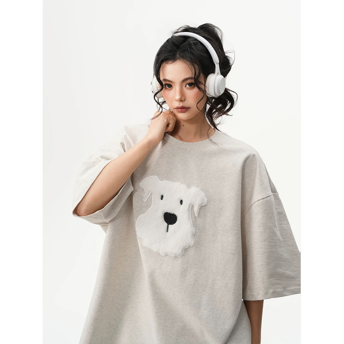 Oversized Crew Neck Puppy Graphic T-shirt