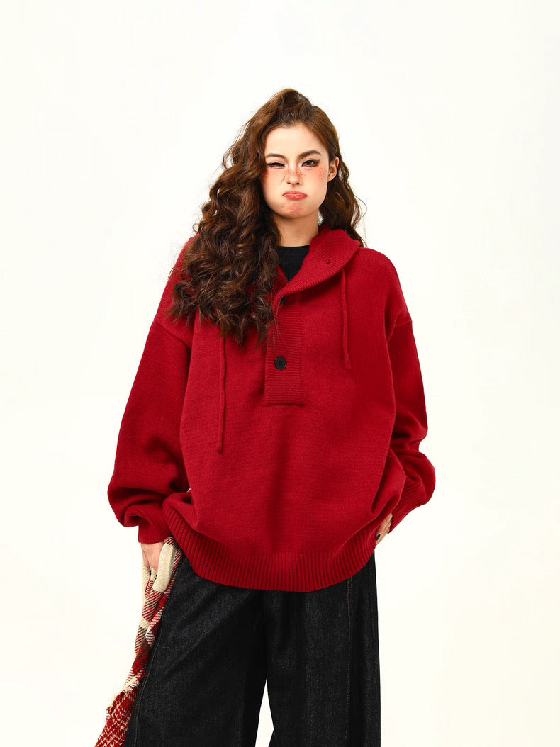 Cozy Oversized Knit Hoodie Pullover