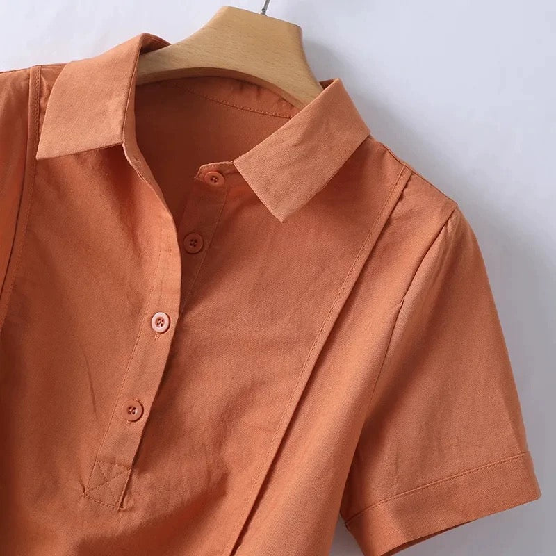 Terracotta A-Line Polo Shirt Dress With Pockets