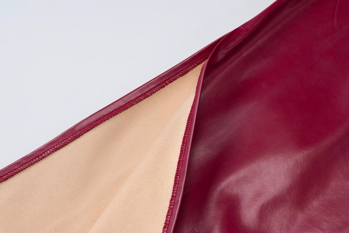 Glossy Bodycon Leather Slit Maxi Dress