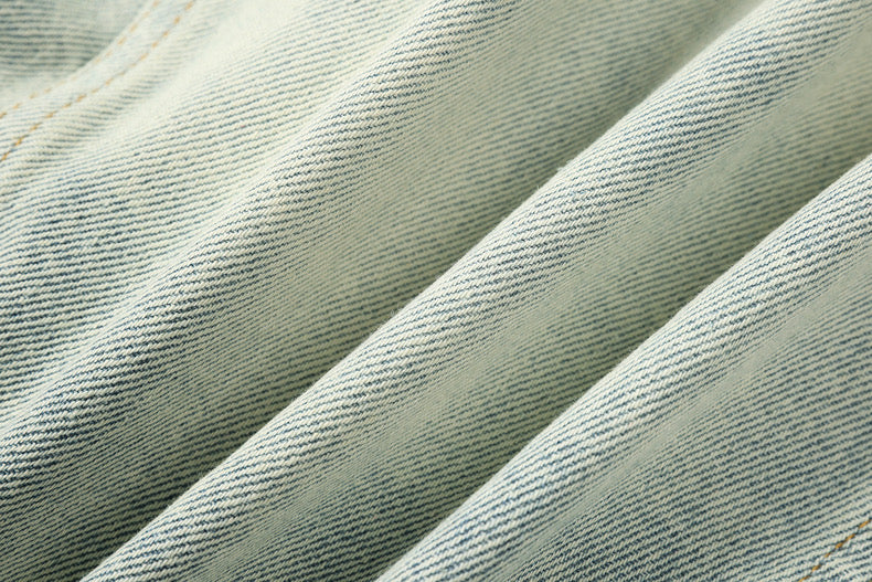 High-Waist Blue Denim Motorcycle Jacket