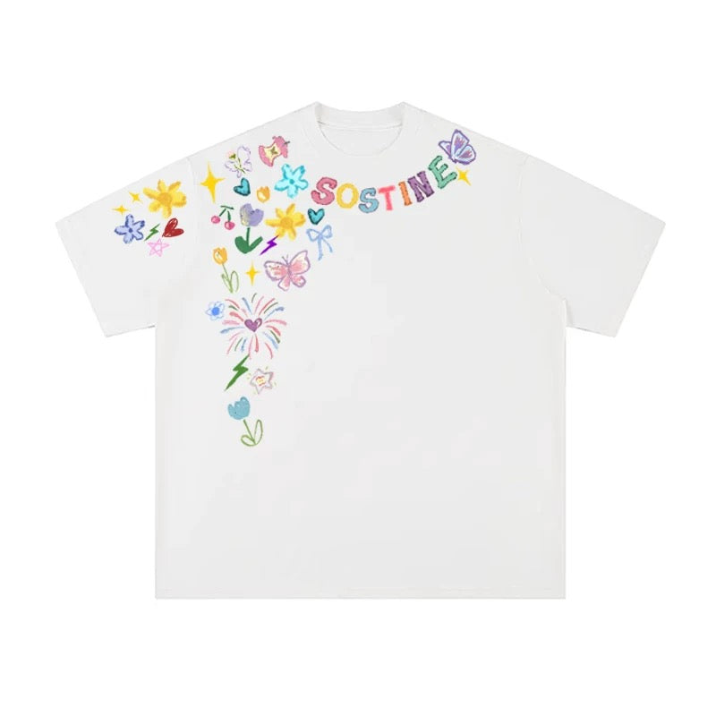 Cartoon Graffiti Couple Tee Summer Casual