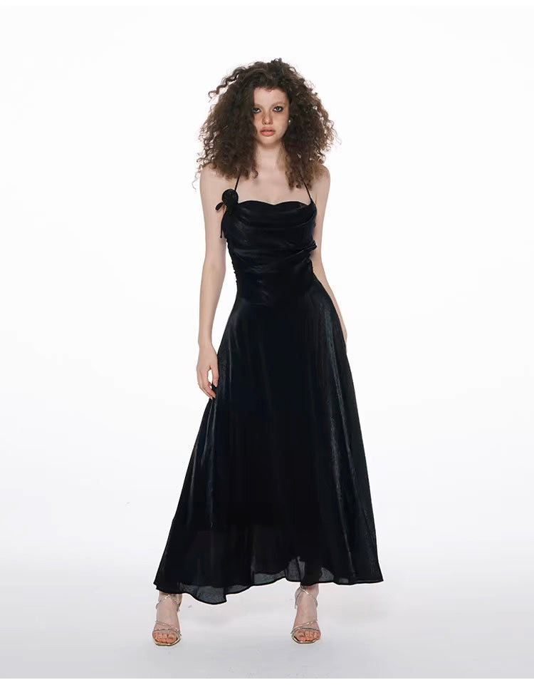 Midnight Satin Halterneck Slip Dress