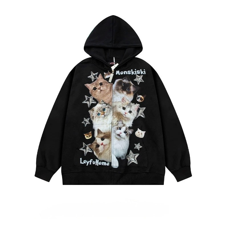 Starry Cat Parade Zipper Hoodie