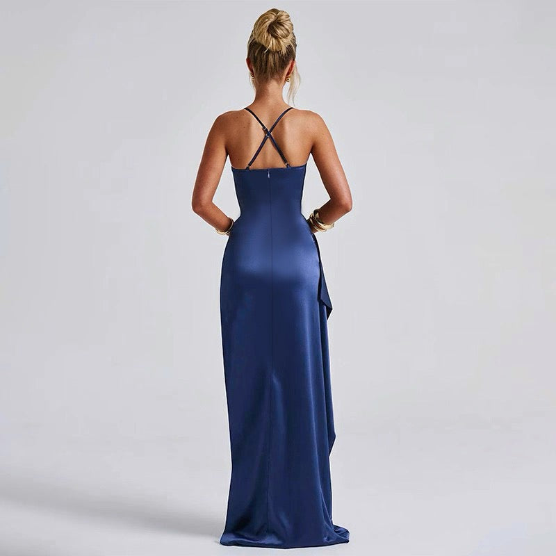 Spaghetti Strap Satin Slit Prom Dress