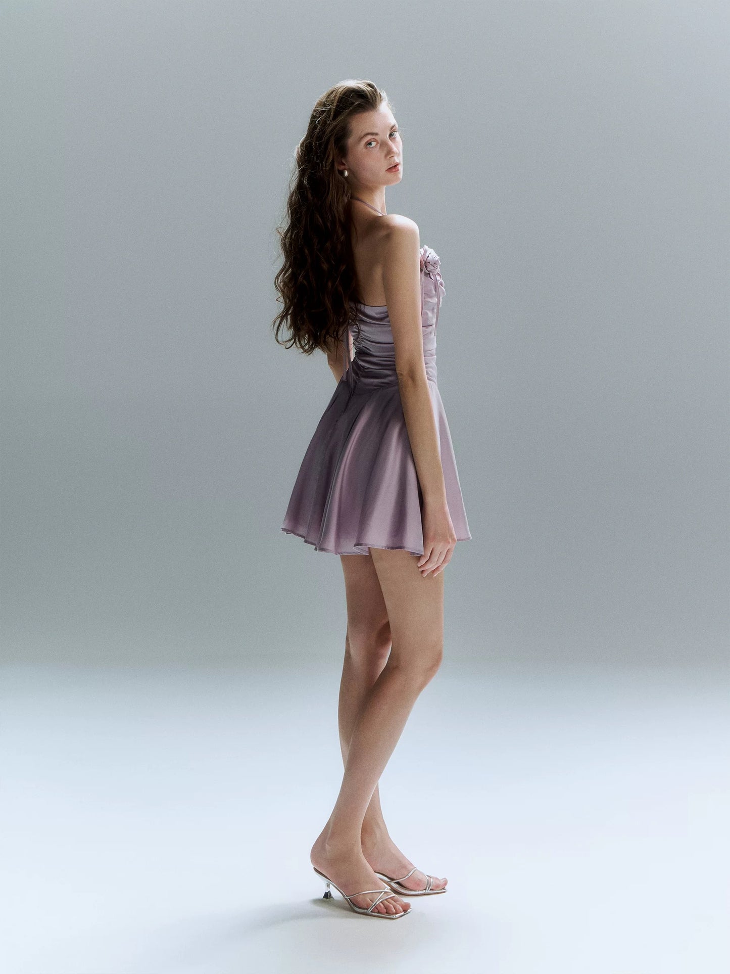 Twilight Bloom Satin Mini Dress