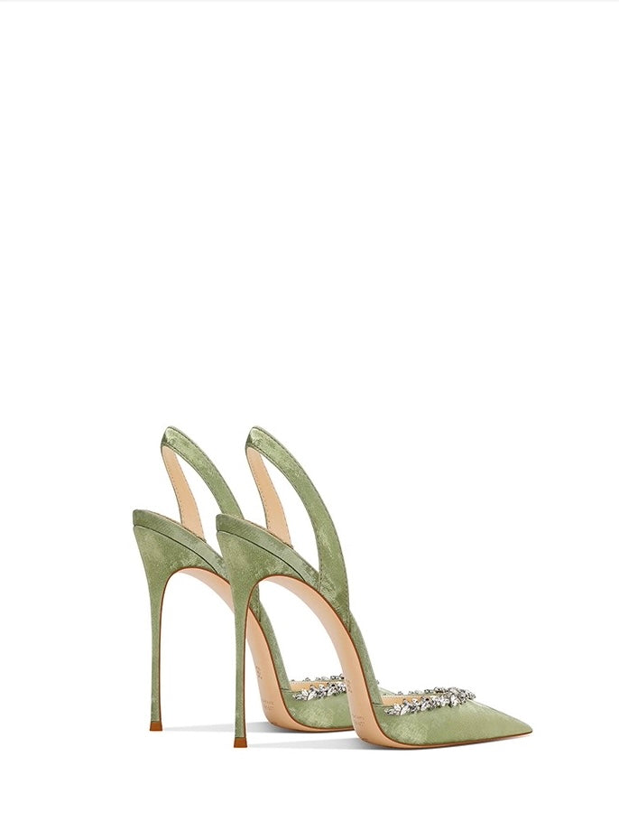 Elegant Crystal Satin Slingbacks