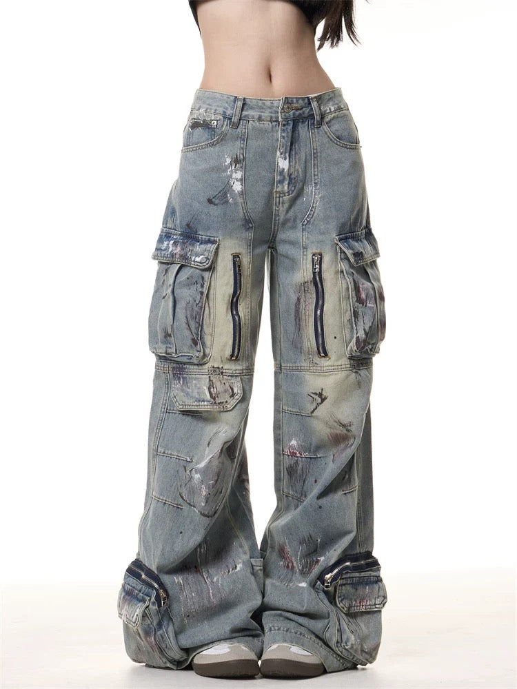 Vintage Graffiti Wide Leg Jeans