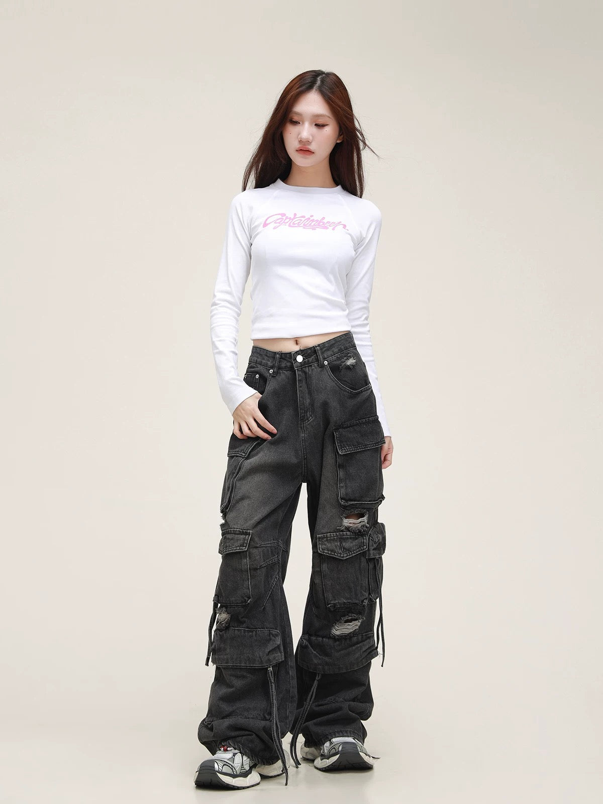 Unisex Multi-Pocket Ripped Cargo Pants