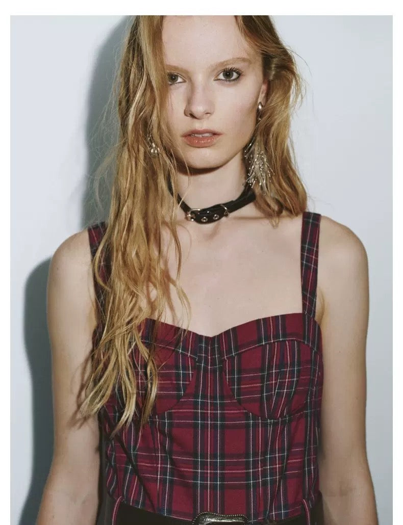 Red Retro Plaid Slip Dress