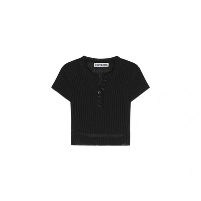 Chic Knitted Button Crop Top