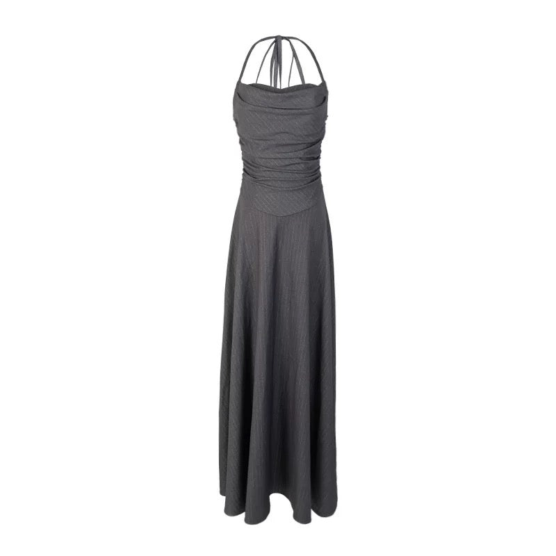 Charcoal Halter Skater A-line Dress