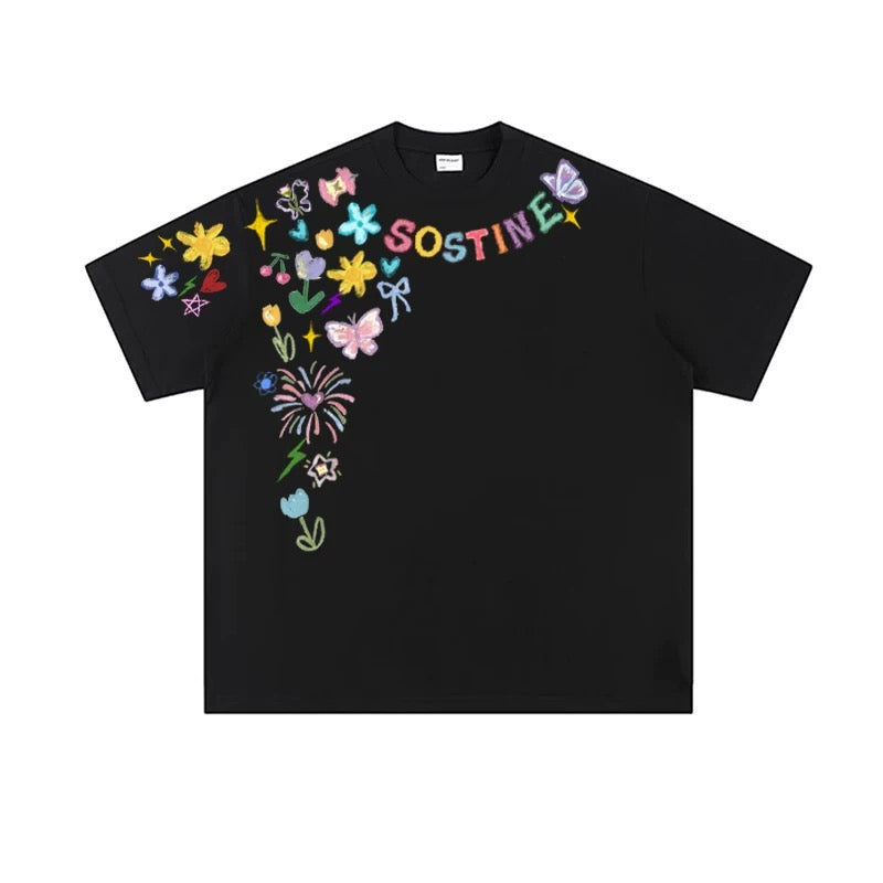Cartoon Graffiti Couple Tee Summer Casual