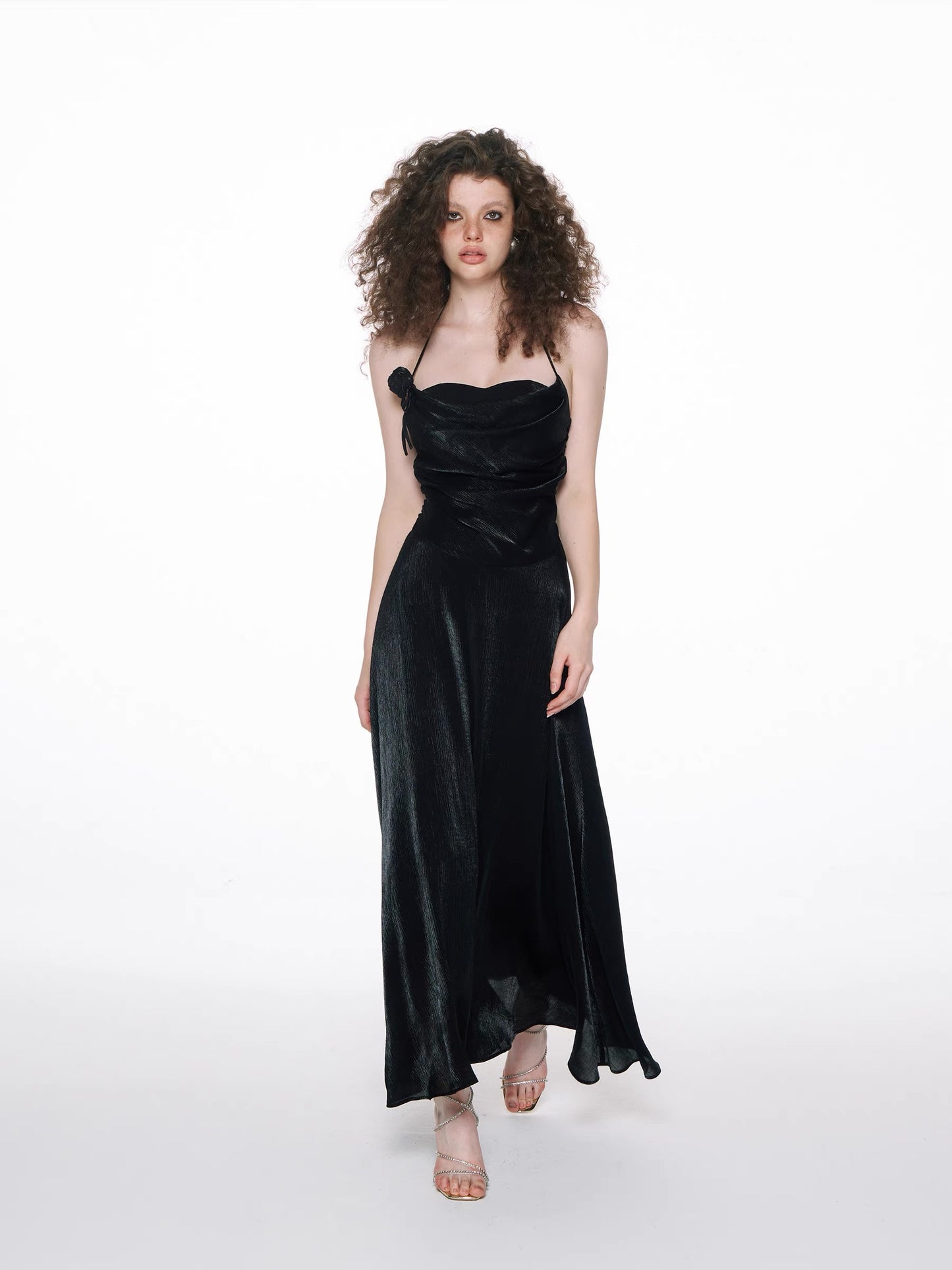 Midnight Satin Halterneck Slip Dress
