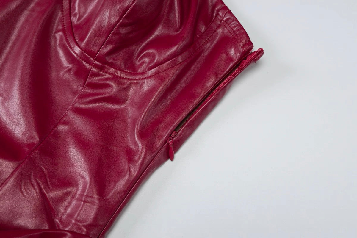 Glossy Bodycon Leather Slit Maxi Dress