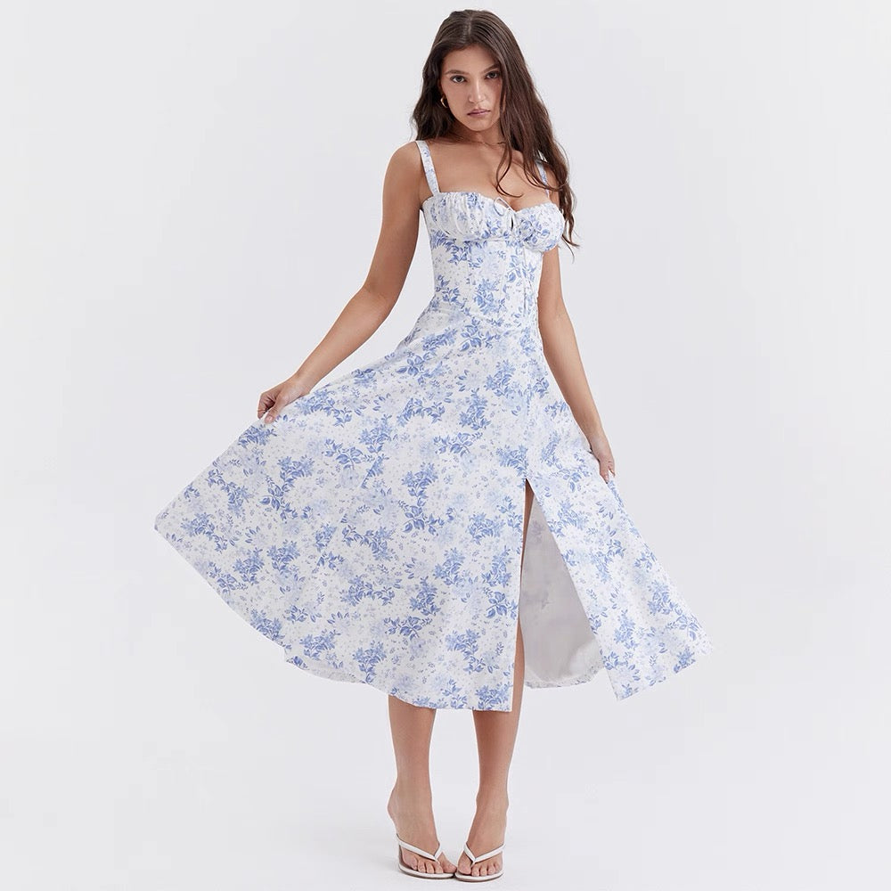 Sexy Cinched Waist Slim Slit Midi Dress