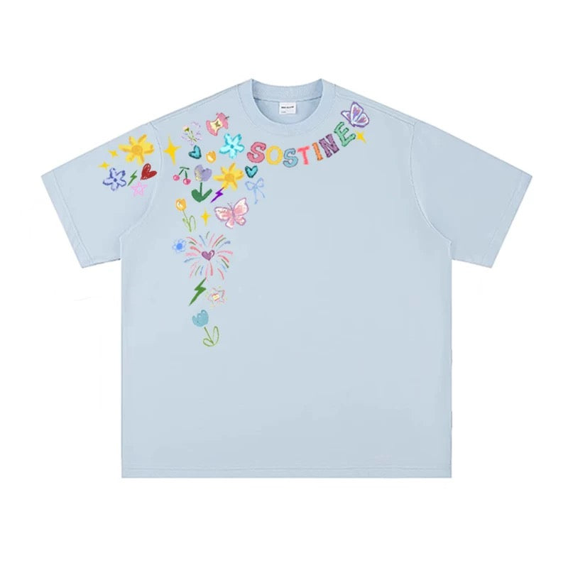 Cartoon Graffiti Couple Tee Summer Casual