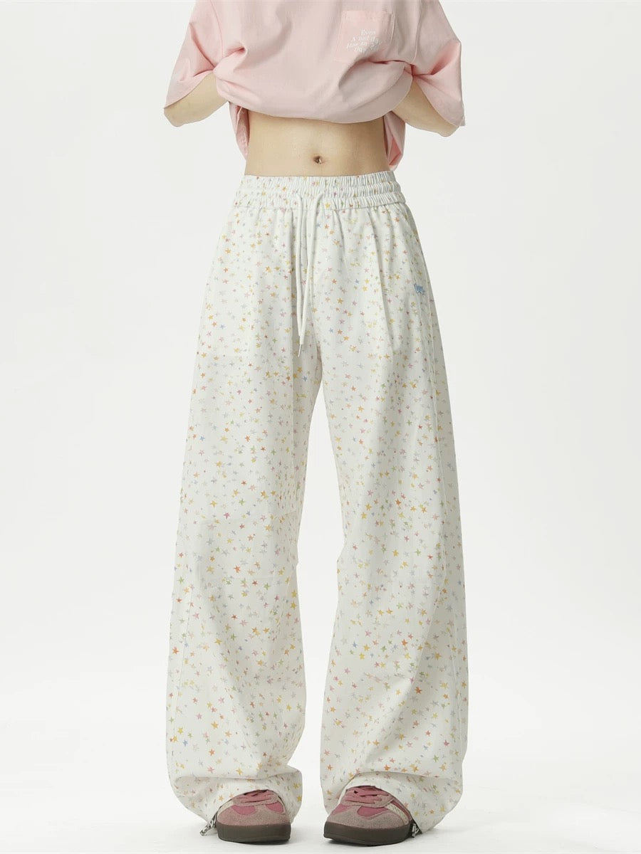 Unisex Summer Casual Star Print Wide Leg Pants
