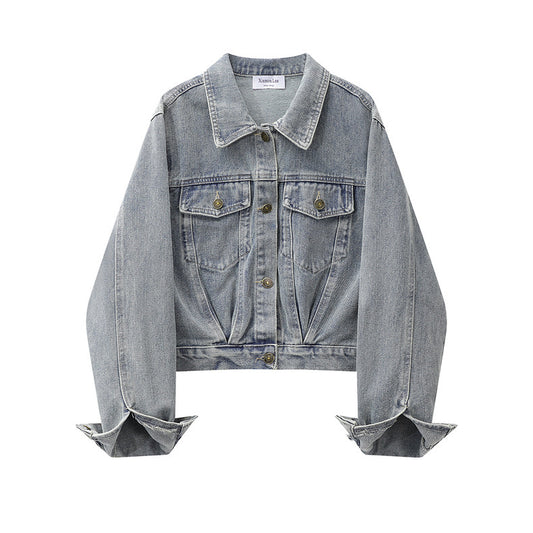 Loose Polo Collar Denim Jacket for Women