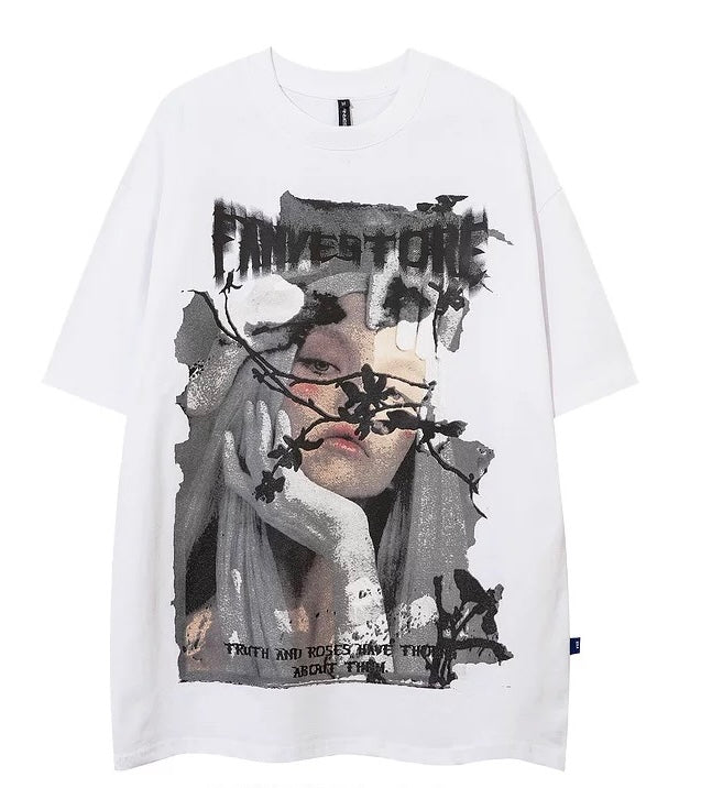 Oversized Retro Graphic Tee Front Back Design