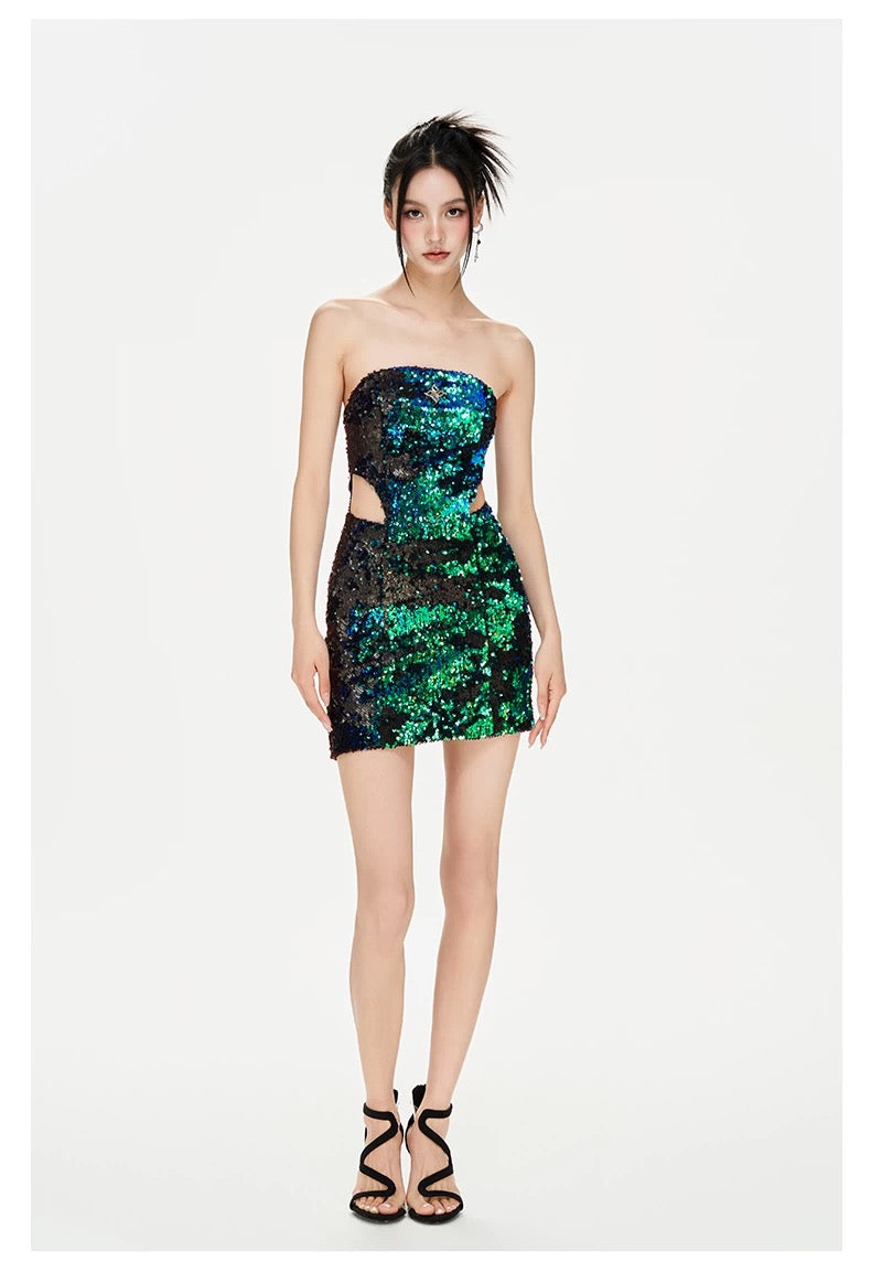 Shiny Edgy Cut-Out Mini Dress