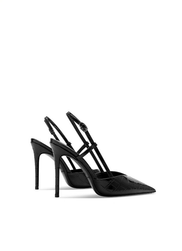 Black Stone Pattern Strappy Stiletto