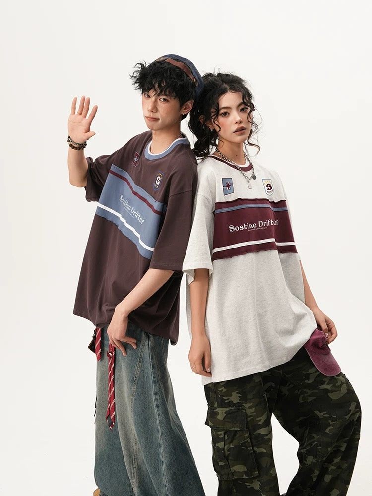 Unisex Retro College Style Stitching T-shirt