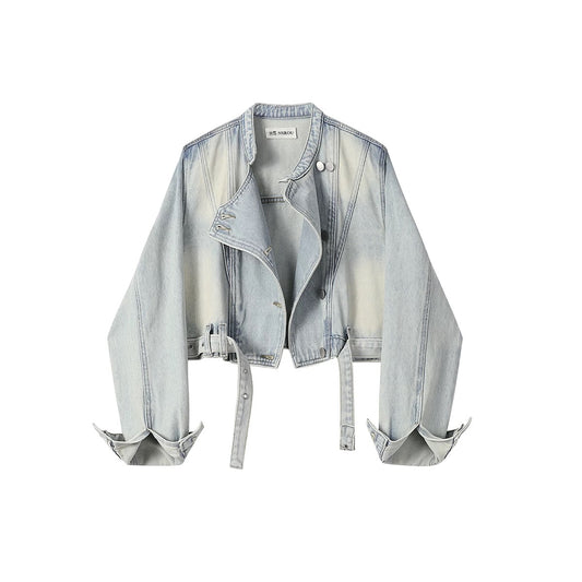 Cropped denim Jacket with Belted Waist