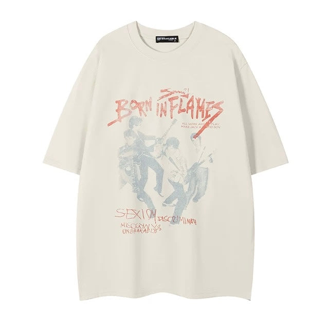 Casual High Street Rock Band Graphic Oversized Tee