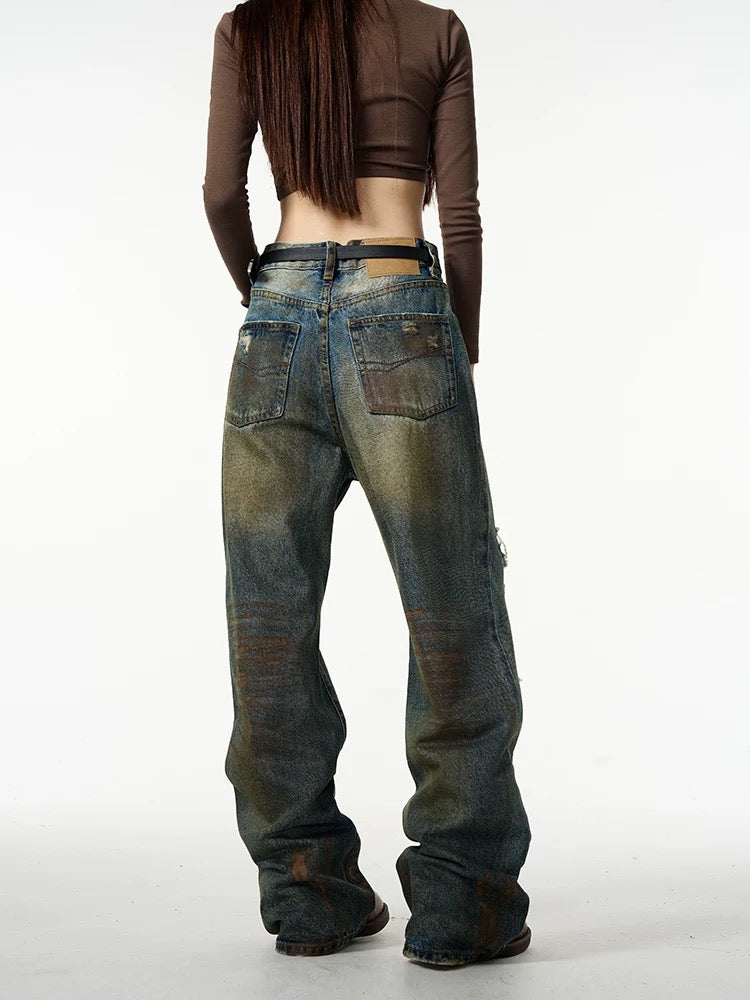Retro Ripped Baggy Street Denim