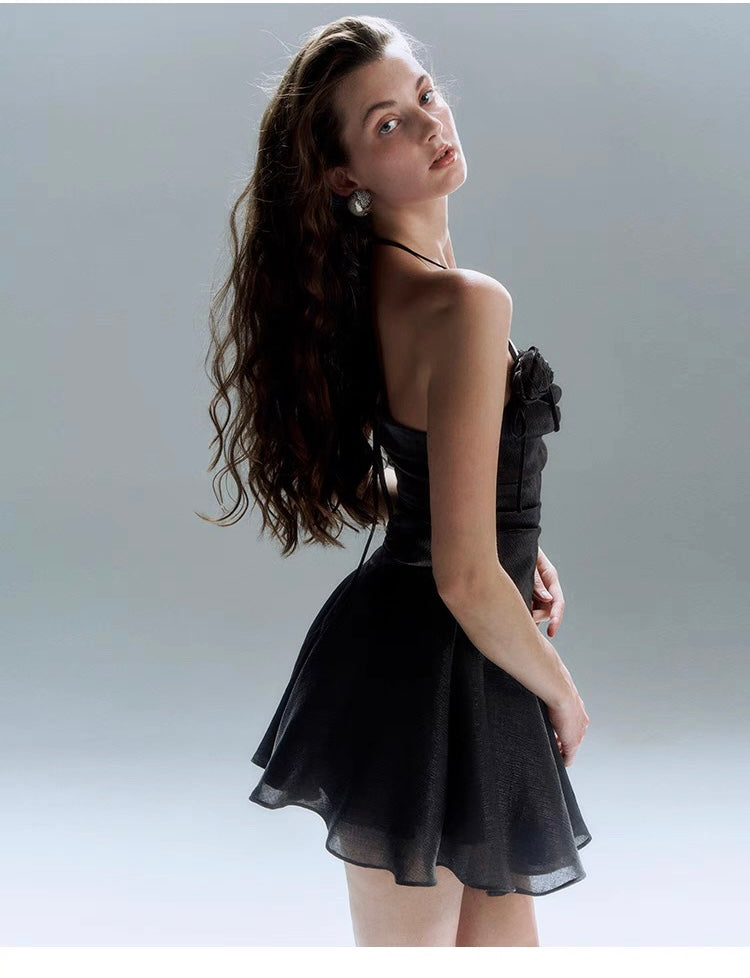 Midnight Satin Halterneck Slip Dress