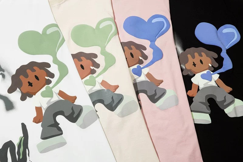 Oversized Cartoon Couple Graphic Casual Anime Tee