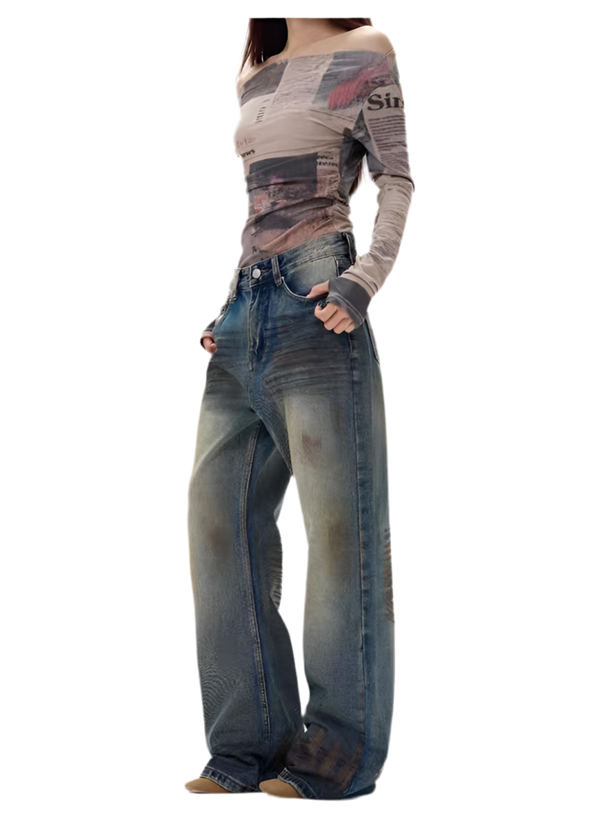 Retro Ripped Baggy Street Denim
