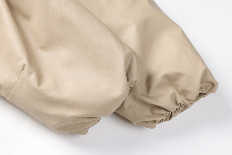 Lightweight Puffer Leather Zip-Up Jacket