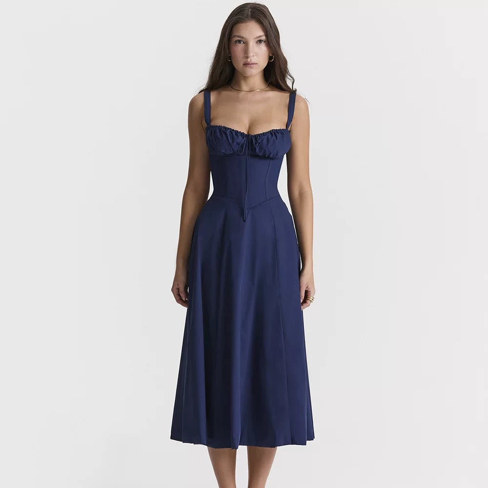 Sexy Cinched Waist Slim Slit Midi Dress