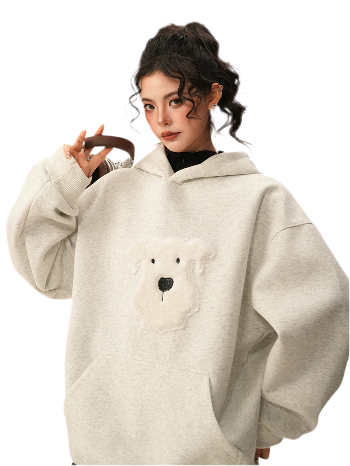 Oversized Plush Puppy Graphic Hoodie