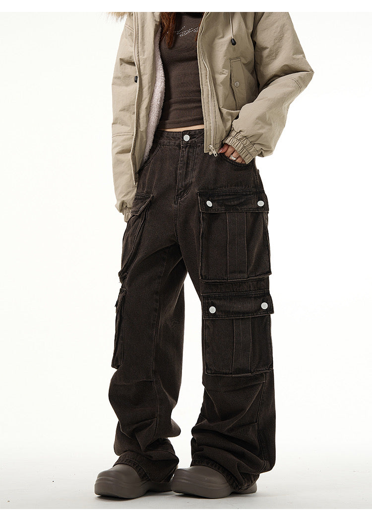 Unisex Retro Wide-Leg Cargo Pants