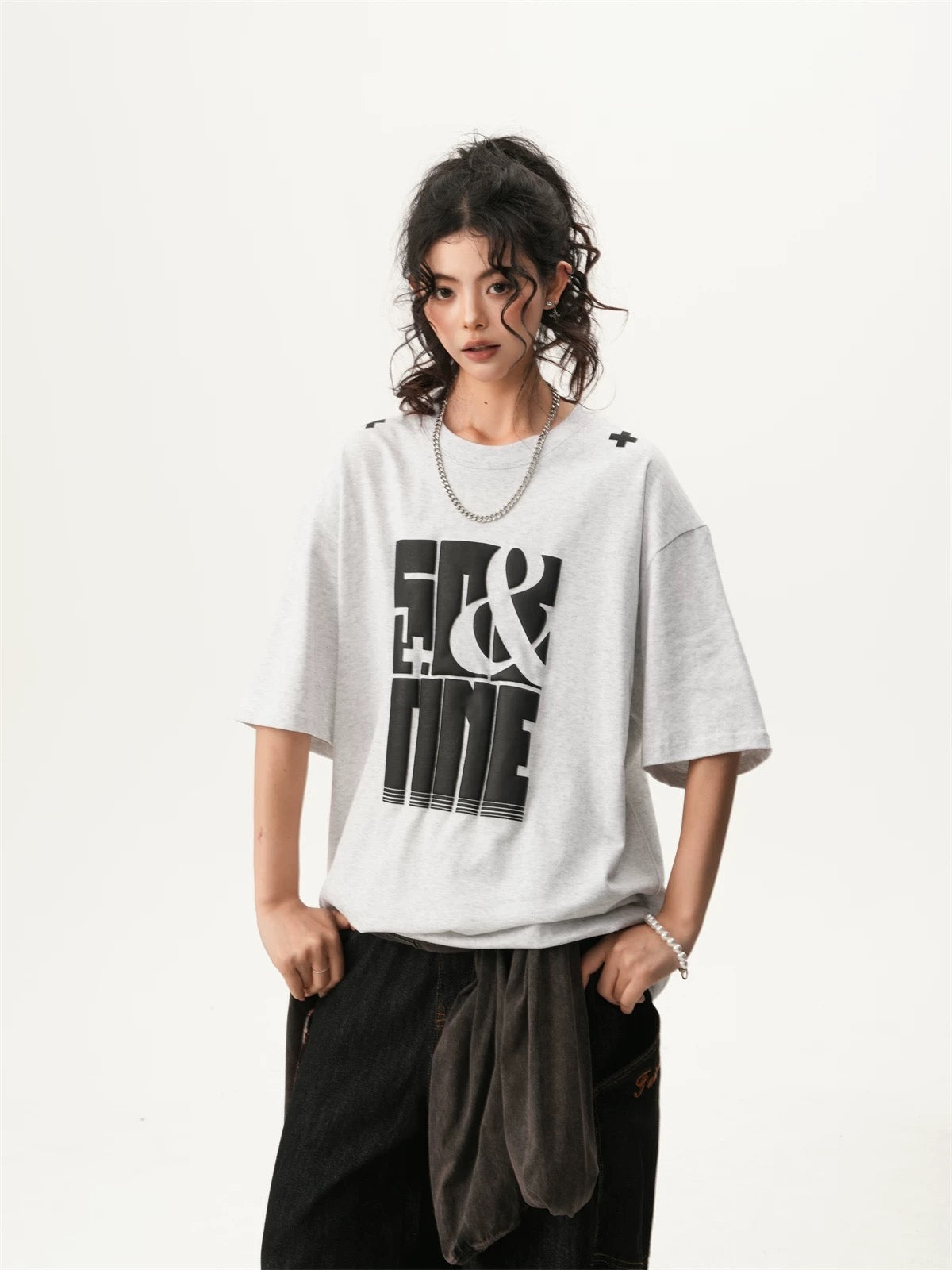 Foam Letter Graphic Tee Unisex Summer Casual