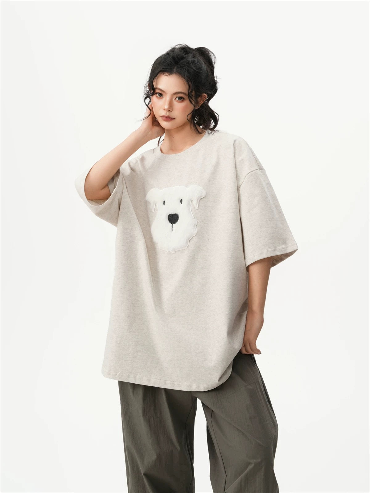 Oversized Crew Neck Puppy Graphic T-shirt