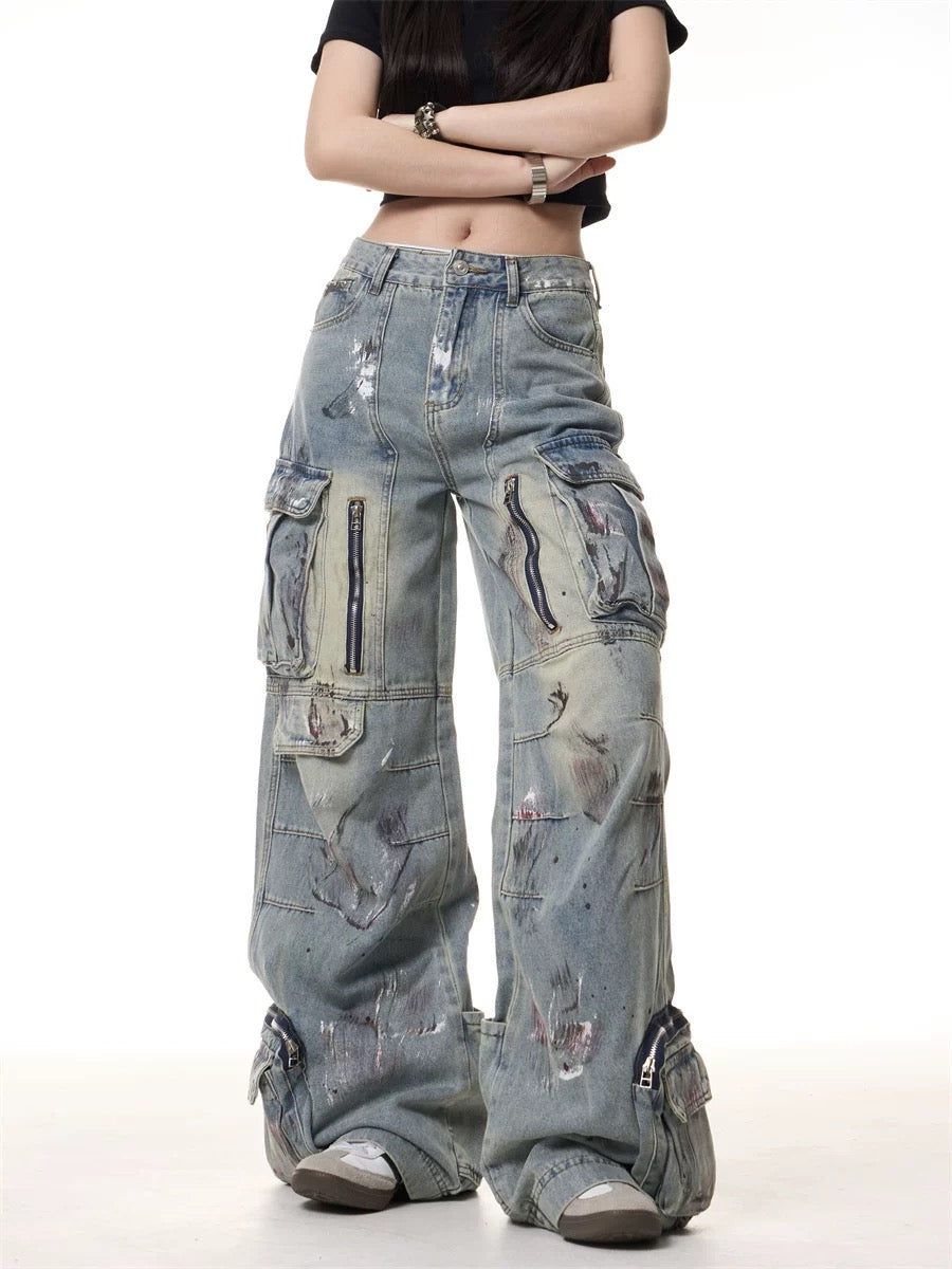 Vintage Graffiti Wide Leg Jeans