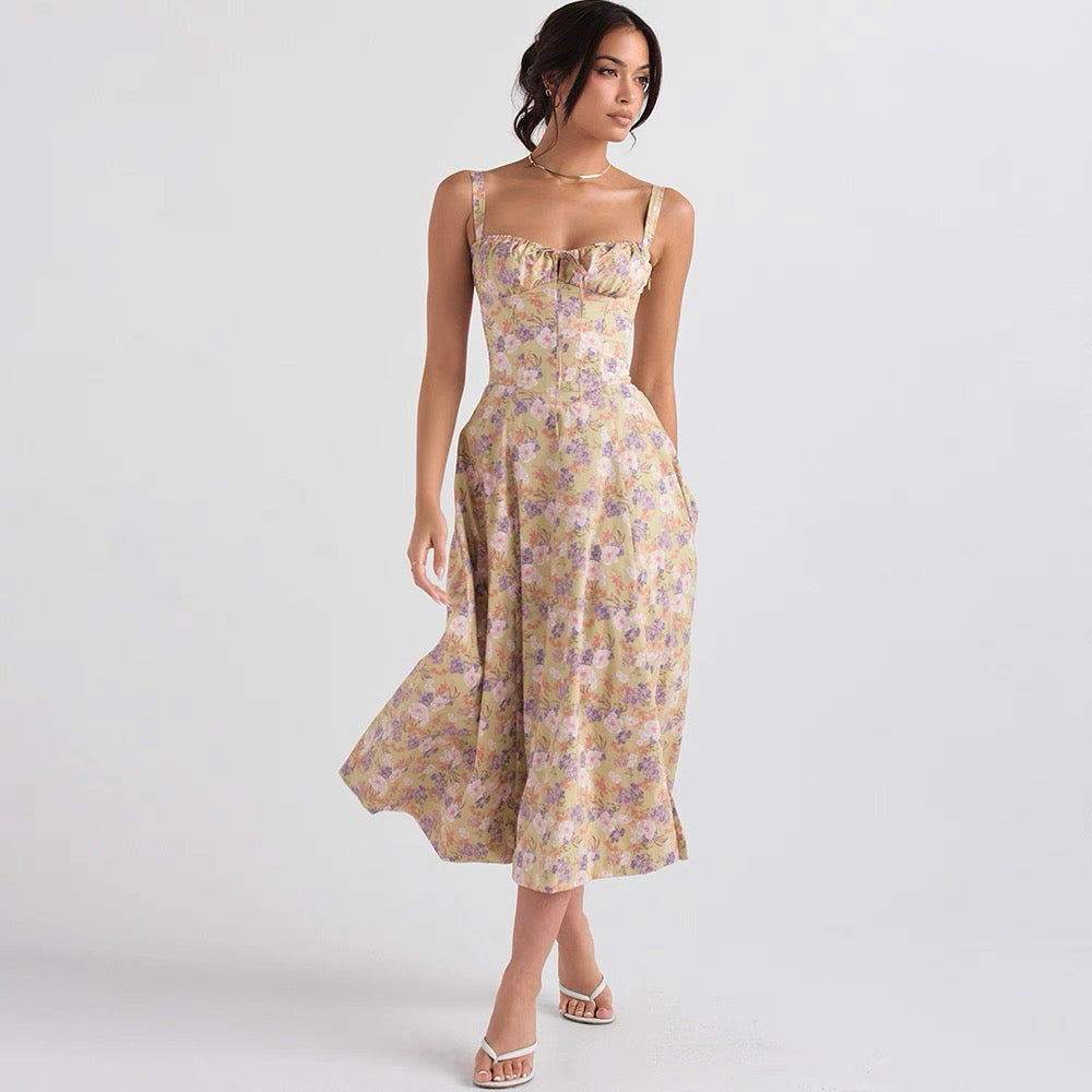 Sexy Cinched Waist Slim Slit Midi Dress