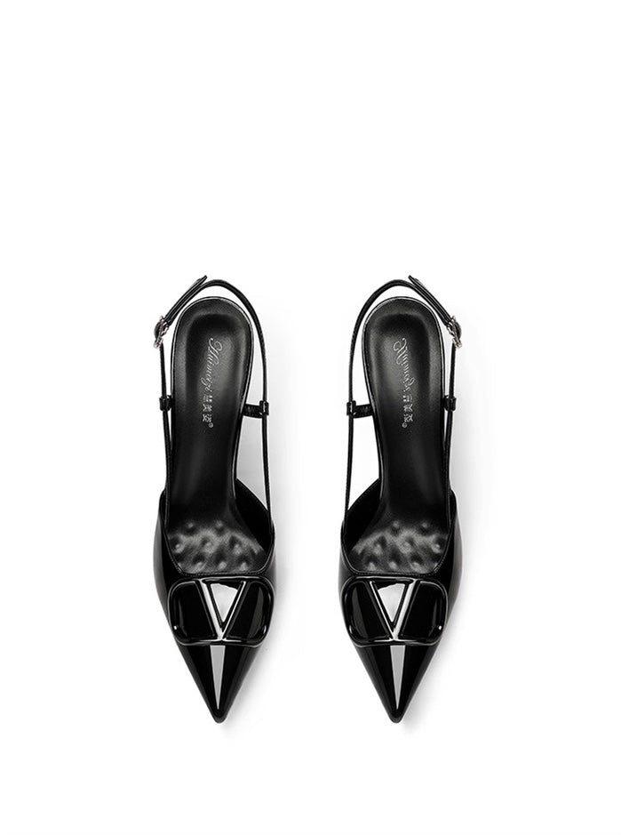 Glossy Buckle Strap Pointed Toe Heels