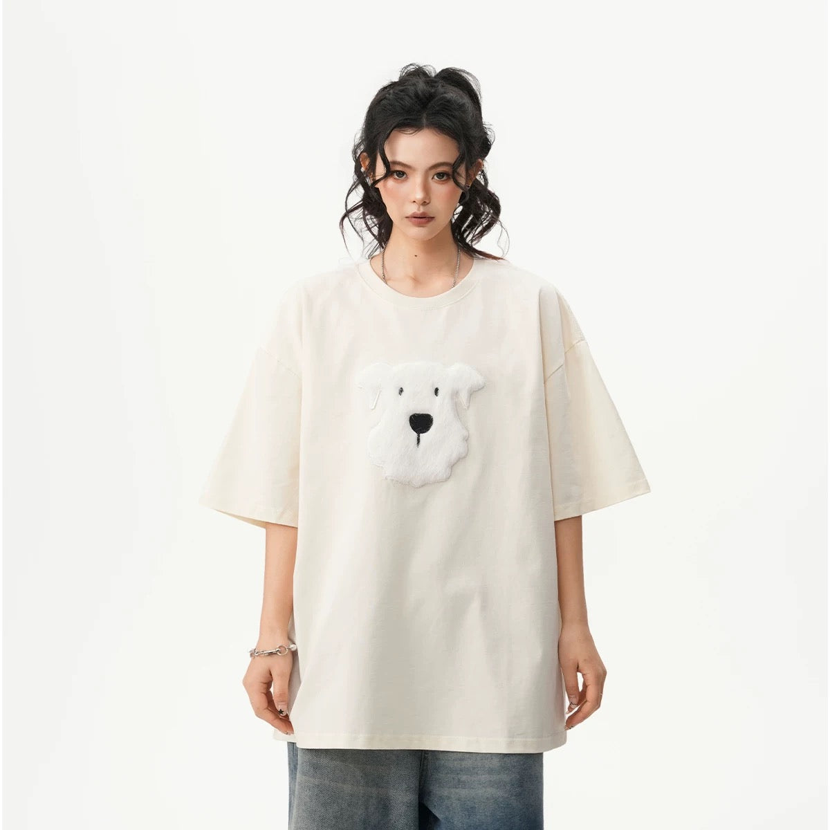 Oversized Crew Neck Puppy Graphic T-shirt