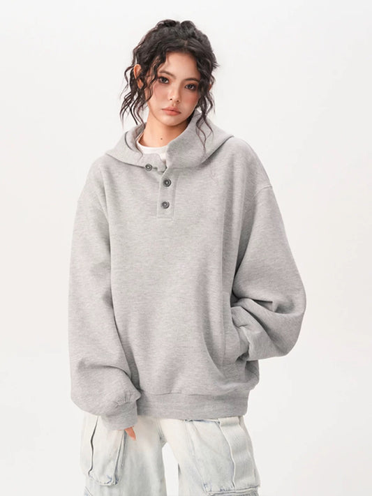 Layer Double-Neck Buttoned Hoodie